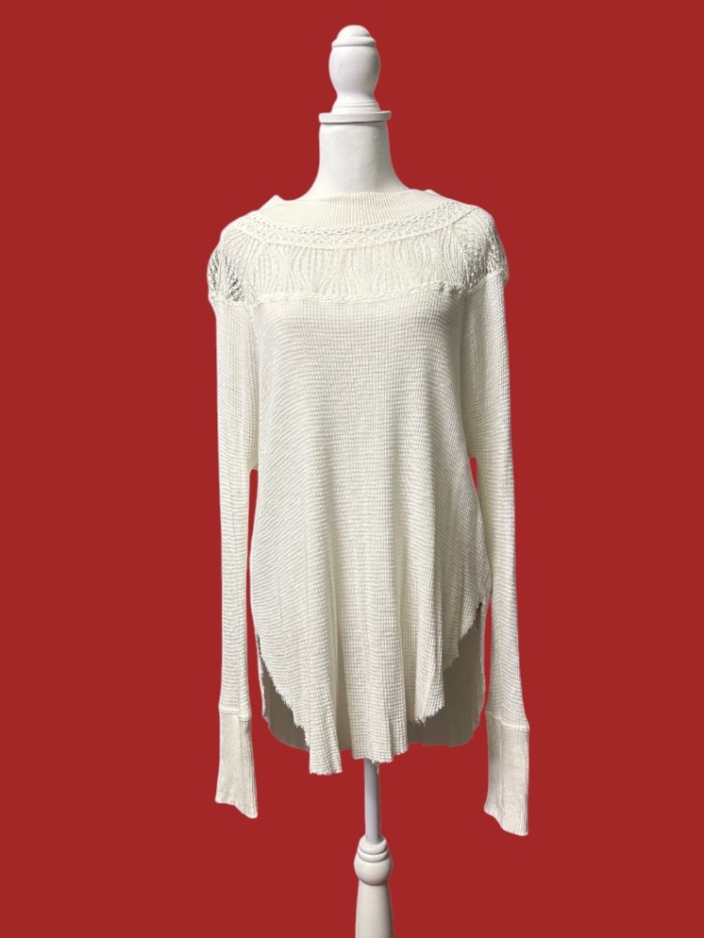 Free People Women Lace & Waffle Knit Top